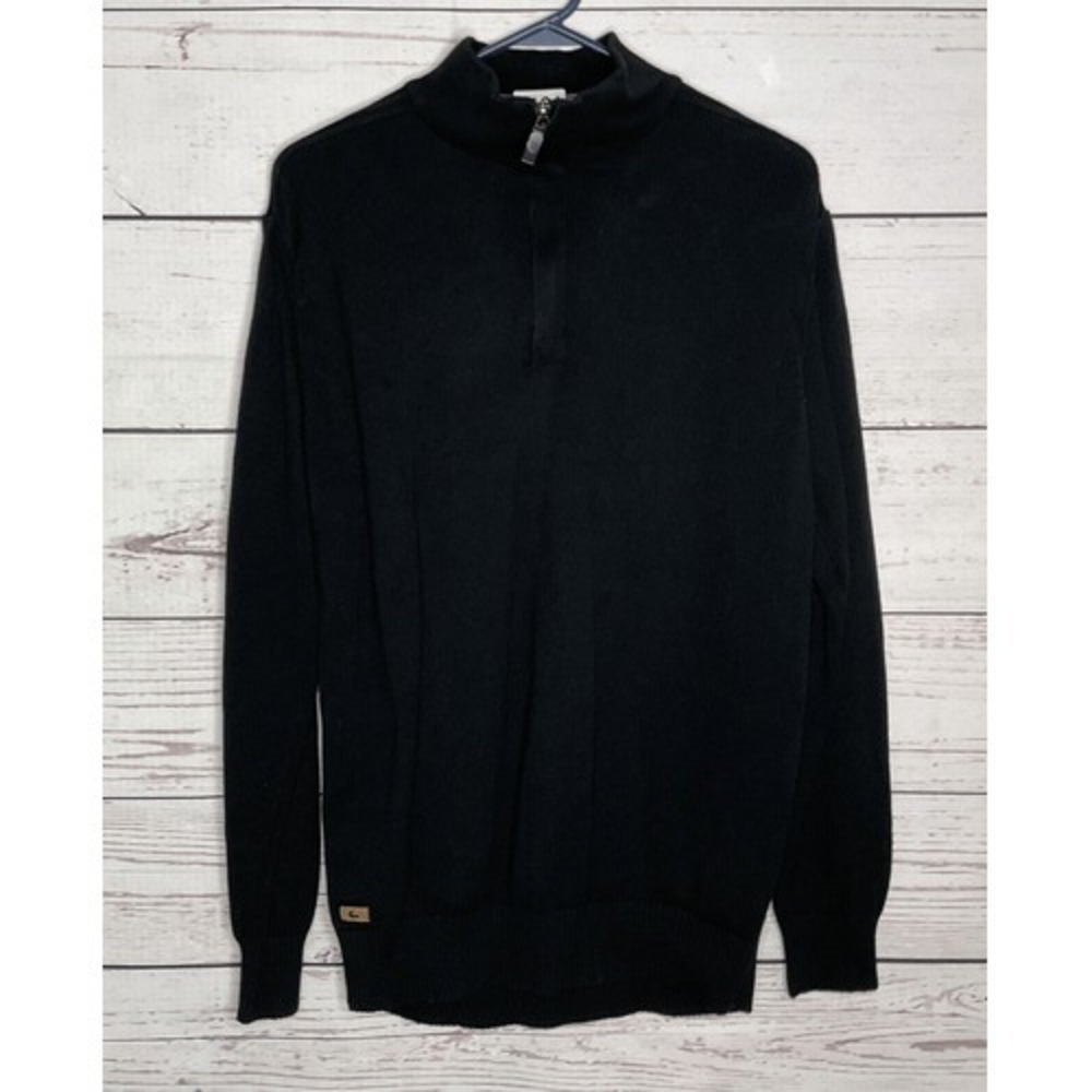 Lacoste Pullover mens Large 6 Black  Long Sleeve 1/4 Zip Sweater‎ Cotton Wool